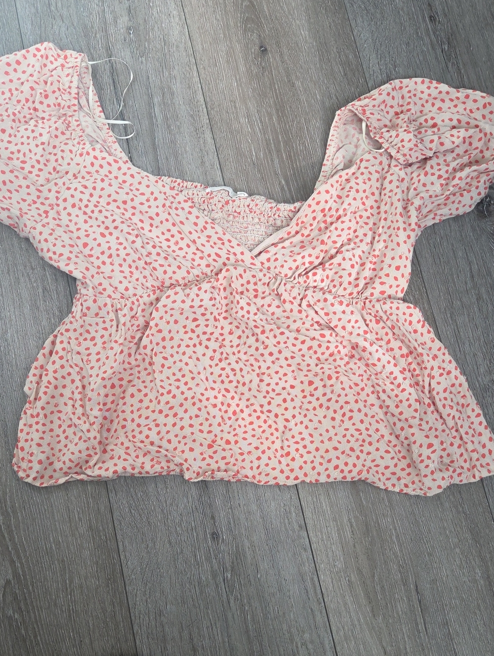 Lush Blush Pink Dalmatian-Spot Puff Sleeve Top
